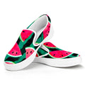 Green Striped Watermelon Pattern Print White Slip On Sneakers