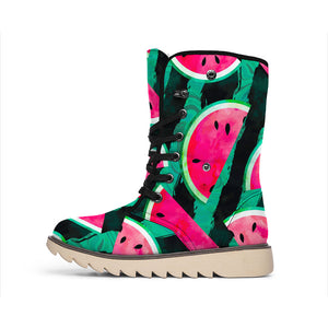 Green Striped Watermelon Pattern Print Winter Boots