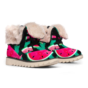 Green Striped Watermelon Pattern Print Winter Boots