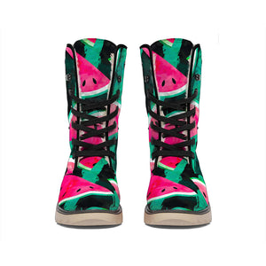 Green Striped Watermelon Pattern Print Winter Boots