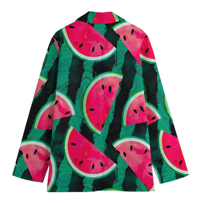 Green Striped Watermelon Pattern Print Women's Blazer