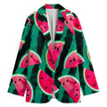 Green Striped Watermelon Pattern Print Women's Cotton Blazer