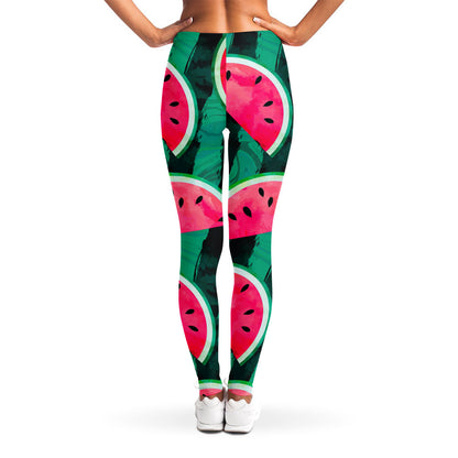 Green Striped Watermelon Pattern Print Women's Leggings