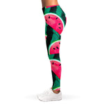 Green Striped Watermelon Pattern Print Women's Leggings