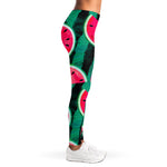 Green Striped Watermelon Pattern Print Women's Leggings