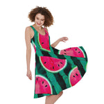 Green Striped Watermelon Pattern Print Women's Sleeveless Dress