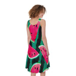 Green Striped Watermelon Pattern Print Women's Sleeveless Dress