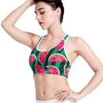 Green Striped Watermelon Pattern Print Women's Sports Bra