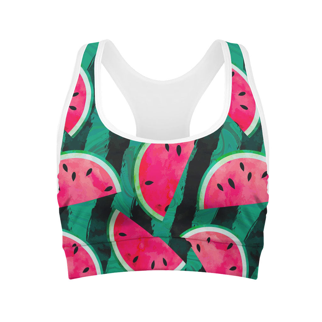 Green Striped Watermelon Pattern Print Women's Sports Bra