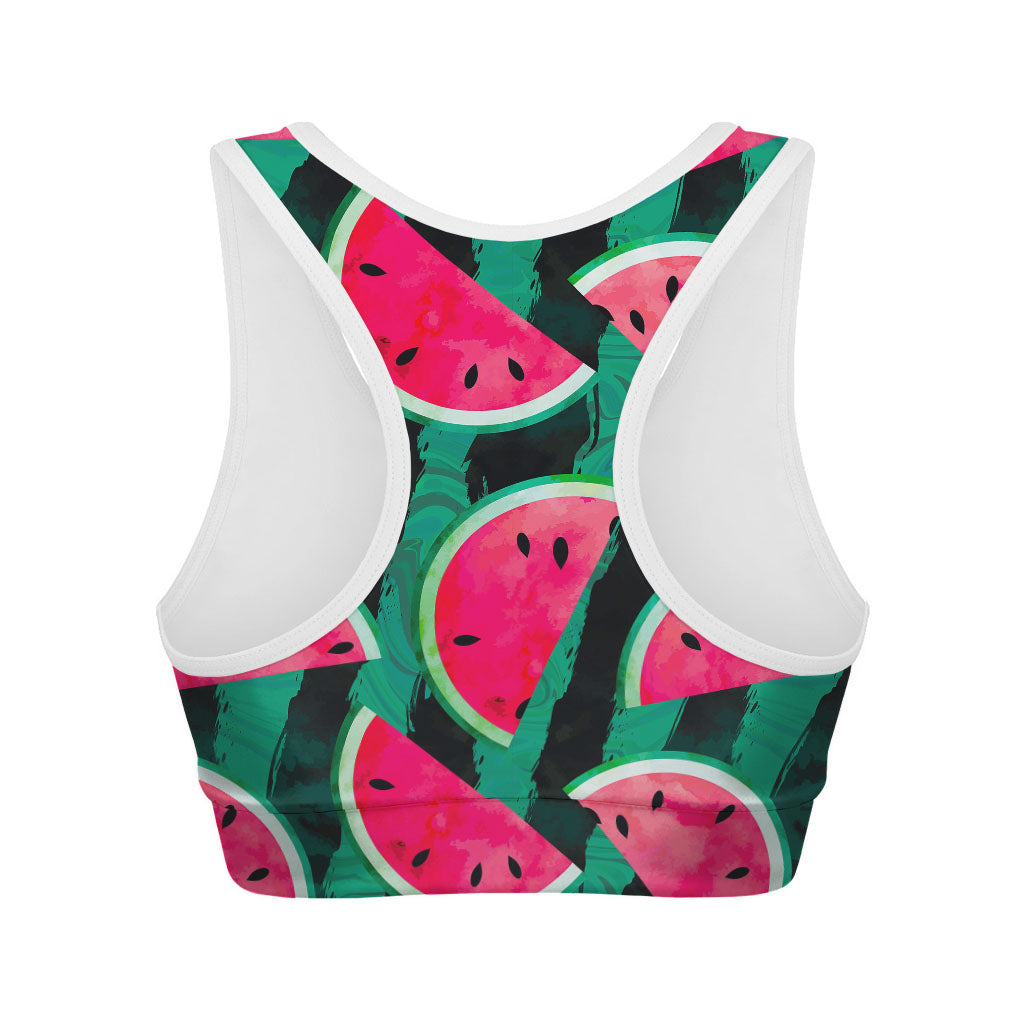 Green Striped Watermelon Pattern Print Women's Sports Bra