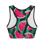 Green Striped Watermelon Pattern Print Women's Sports Bra
