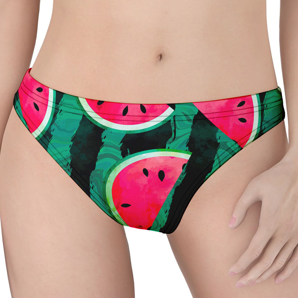 Green Striped Watermelon Pattern Print Women's Thong