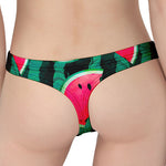 Green Striped Watermelon Pattern Print Women's Thong