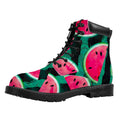 Green Striped Watermelon Pattern Print Padded Collar Lace Up Boots