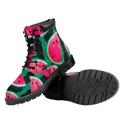 Green Striped Watermelon Pattern Print Work Boots