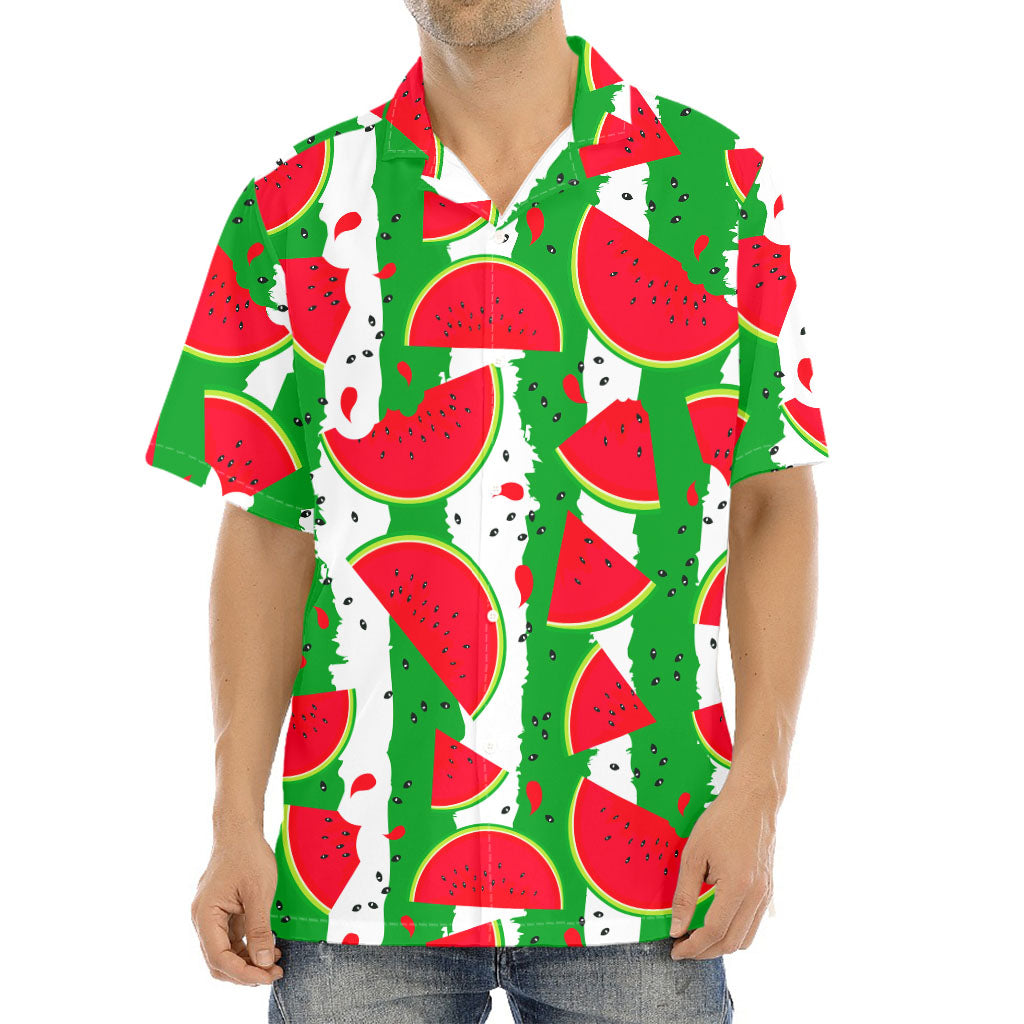 Green Stripes Watermelon Pattern Print Aloha Shirt