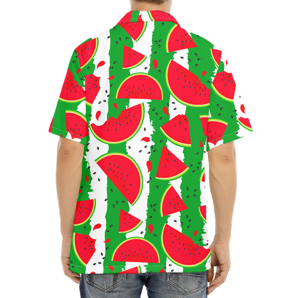 Green Stripes Watermelon Pattern Print Aloha Shirt