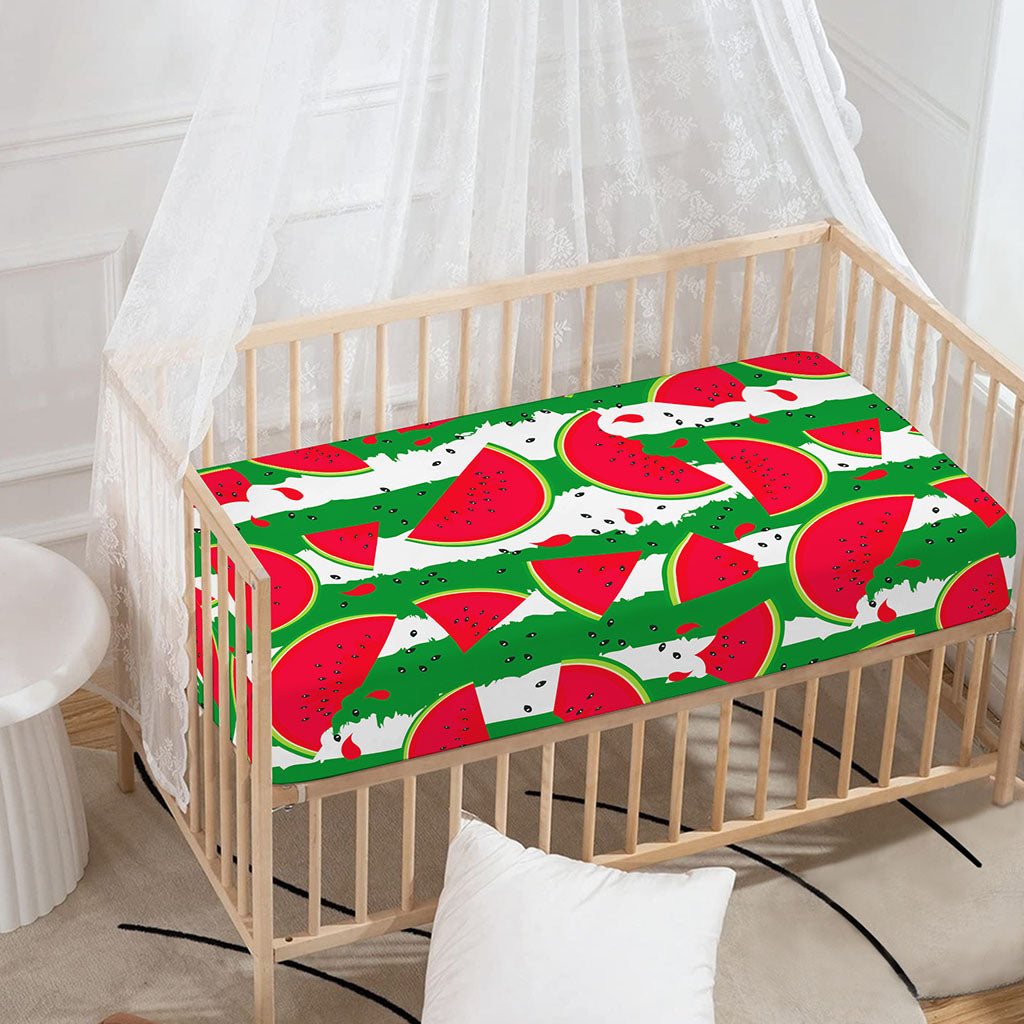 Green Stripes Watermelon Pattern Print Baby Crib Sheet
