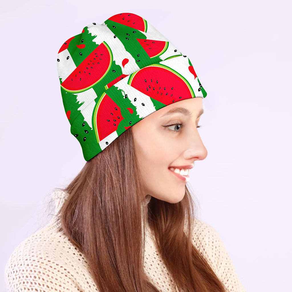 Green Stripes Watermelon Pattern Print Beanie