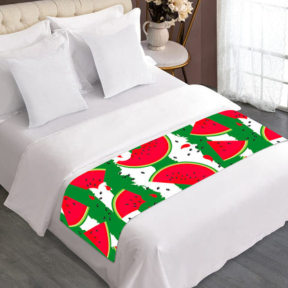 Green Stripes Watermelon Pattern Print Bed Runner