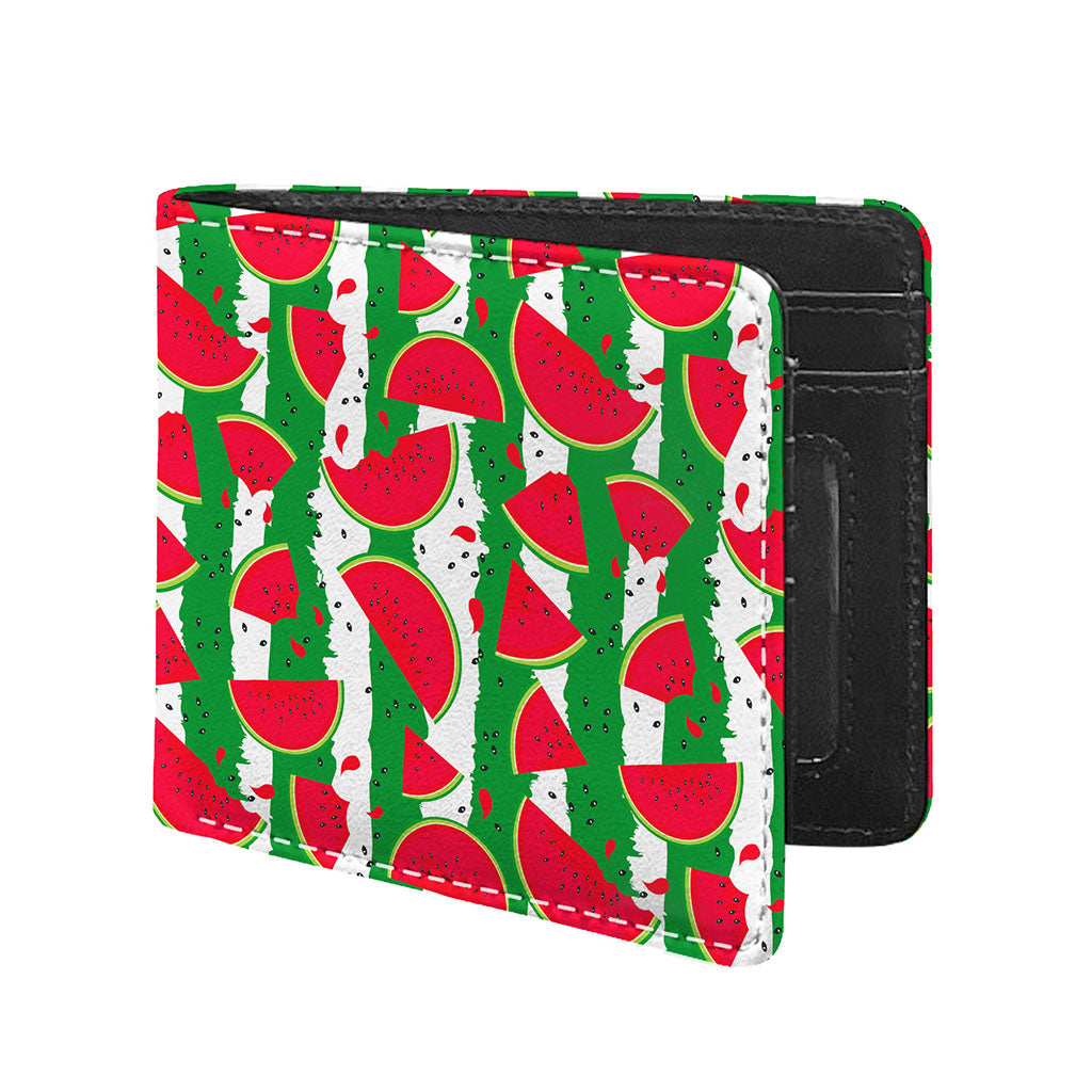 Green Stripes Watermelon Pattern Print Bifold Wallet
