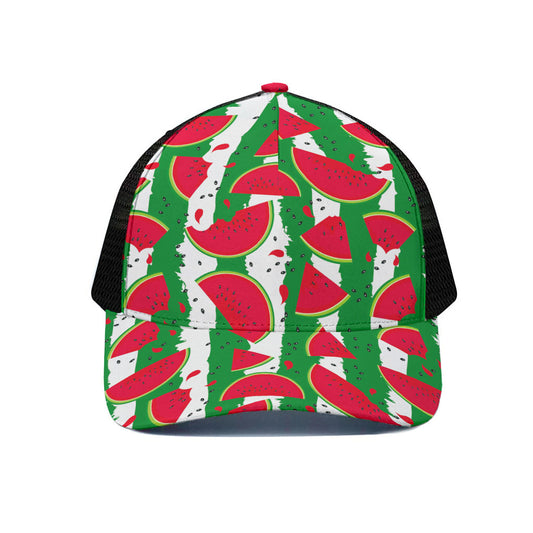 Green Stripes Watermelon Pattern Print Black Mesh Trucker Cap