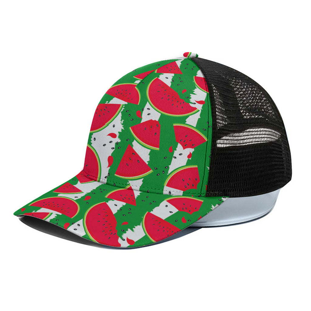 Green Stripes Watermelon Pattern Print Black Mesh Trucker Cap