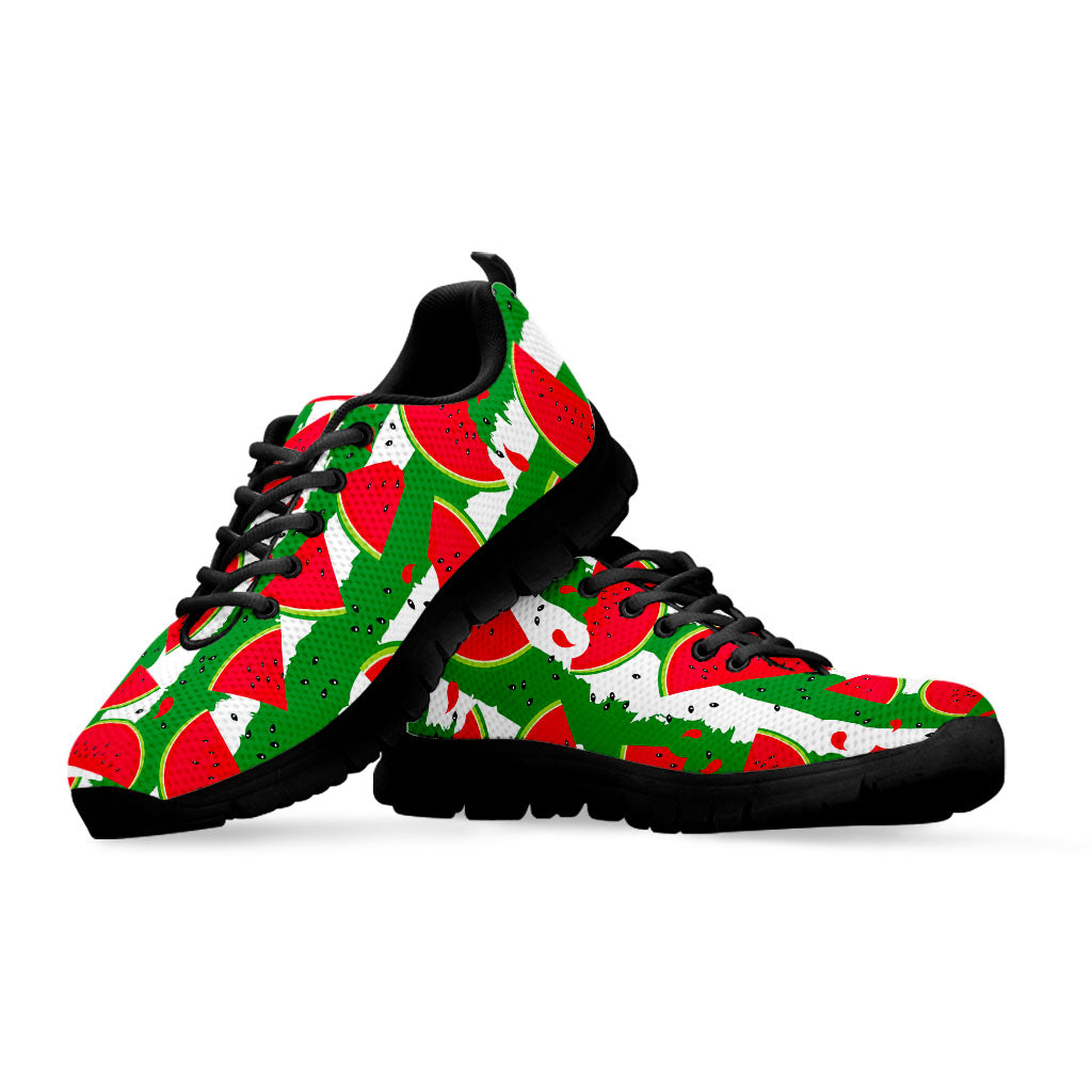 Green Stripes Watermelon Pattern Print Black Running Shoes