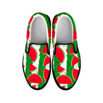 Green Stripes Watermelon Pattern Print Black Slip On Sneakers