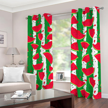 Green Stripes Watermelon Pattern Print Blackout Grommet Curtains