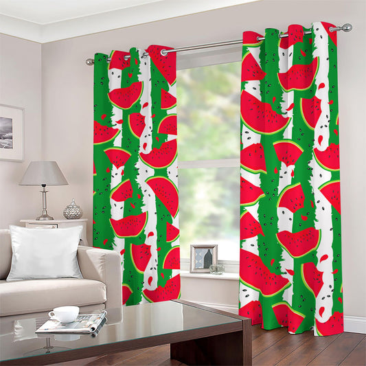 Green Stripes Watermelon Pattern Print Blackout Grommet Curtains