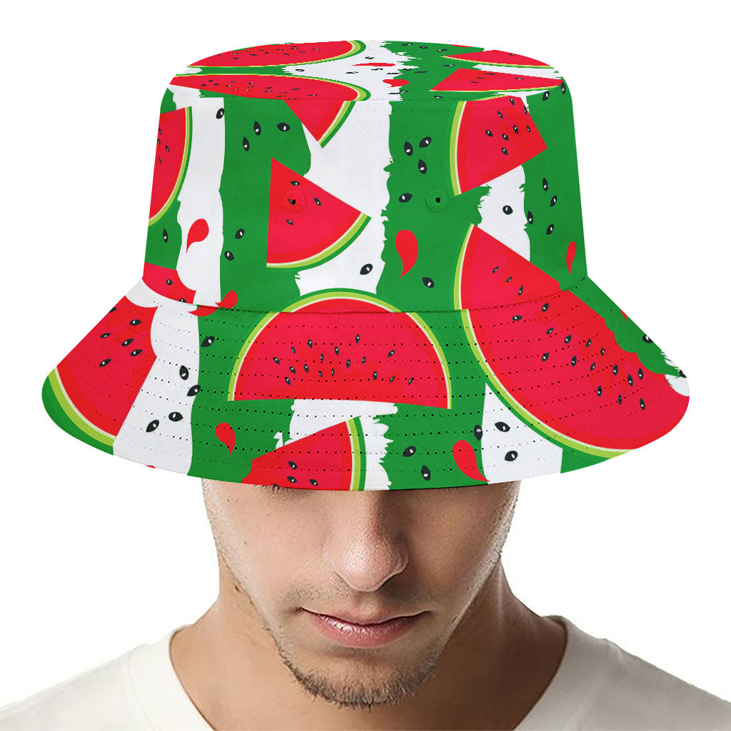 Green Stripes Watermelon Pattern Print Bucket Hat