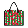 Green Stripes Watermelon Pattern Print Canvas Tote Bag