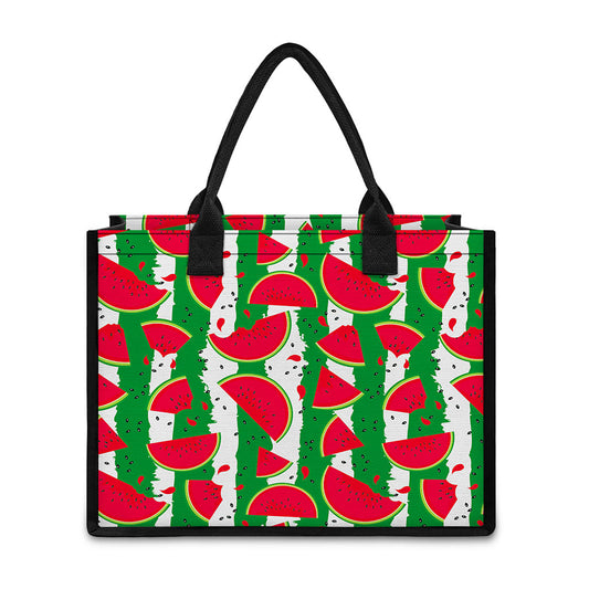Green Stripes Watermelon Pattern Print Canvas Tote Bag