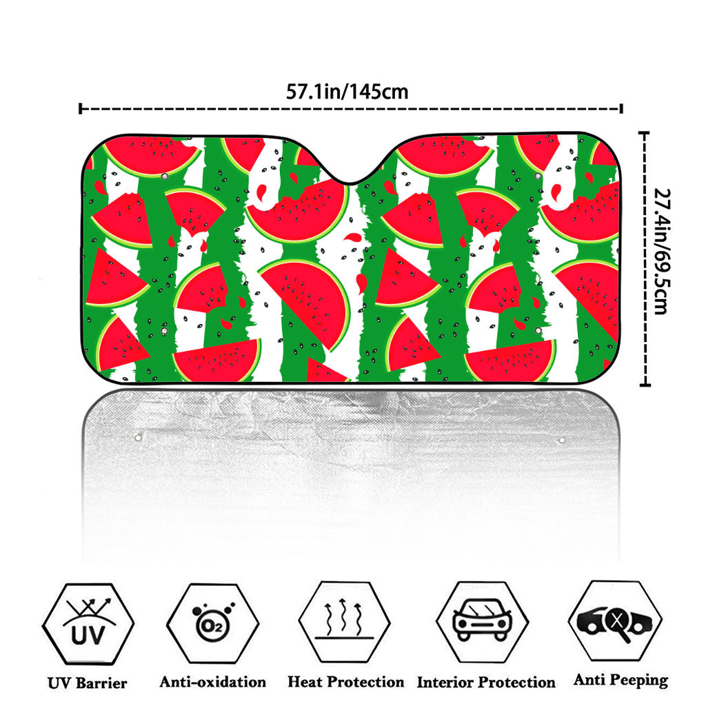 Green Stripes Watermelon Pattern Print Car Windshield Sun Shade