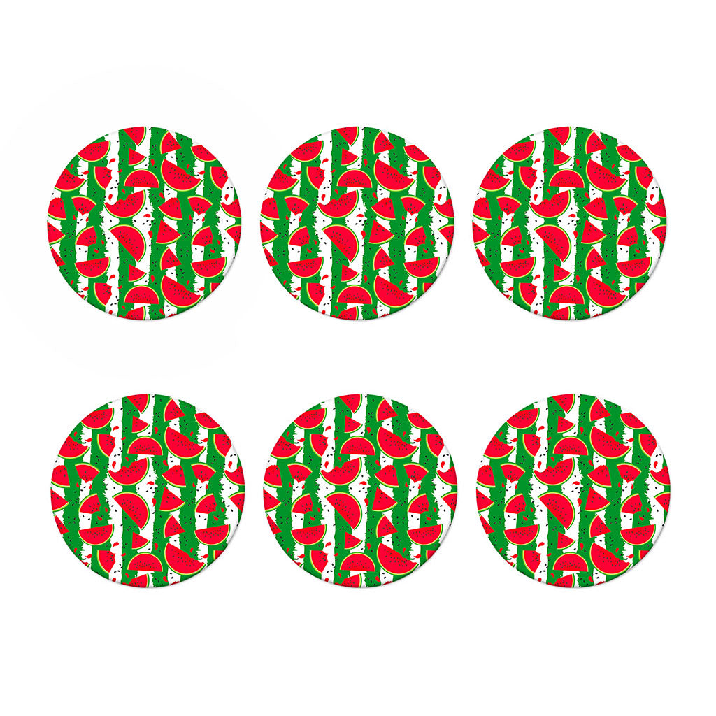 Green Stripes Watermelon Pattern Print Coaster Set
