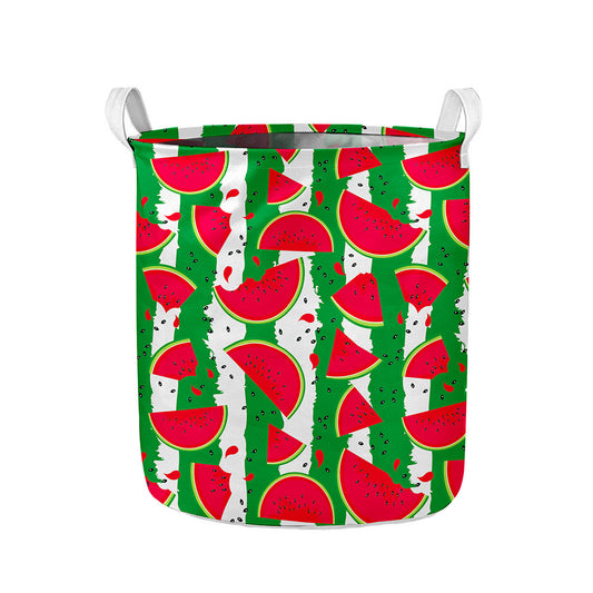 Green Stripes Watermelon Pattern Print Collapsible Laundry Basket
