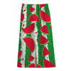 Green Stripes Watermelon Pattern Print Cotton Front Slit Maxi Skirt