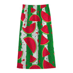 Green Stripes Watermelon Pattern Print Cotton Front Slit Maxi Skirt