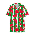 Green Stripes Watermelon Pattern Print Cotton Hawaiian Shirt
