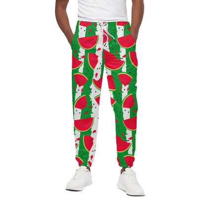Green Stripes Watermelon Pattern Print Cotton Pants