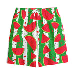 Green Stripes Watermelon Pattern Print Cotton Shorts