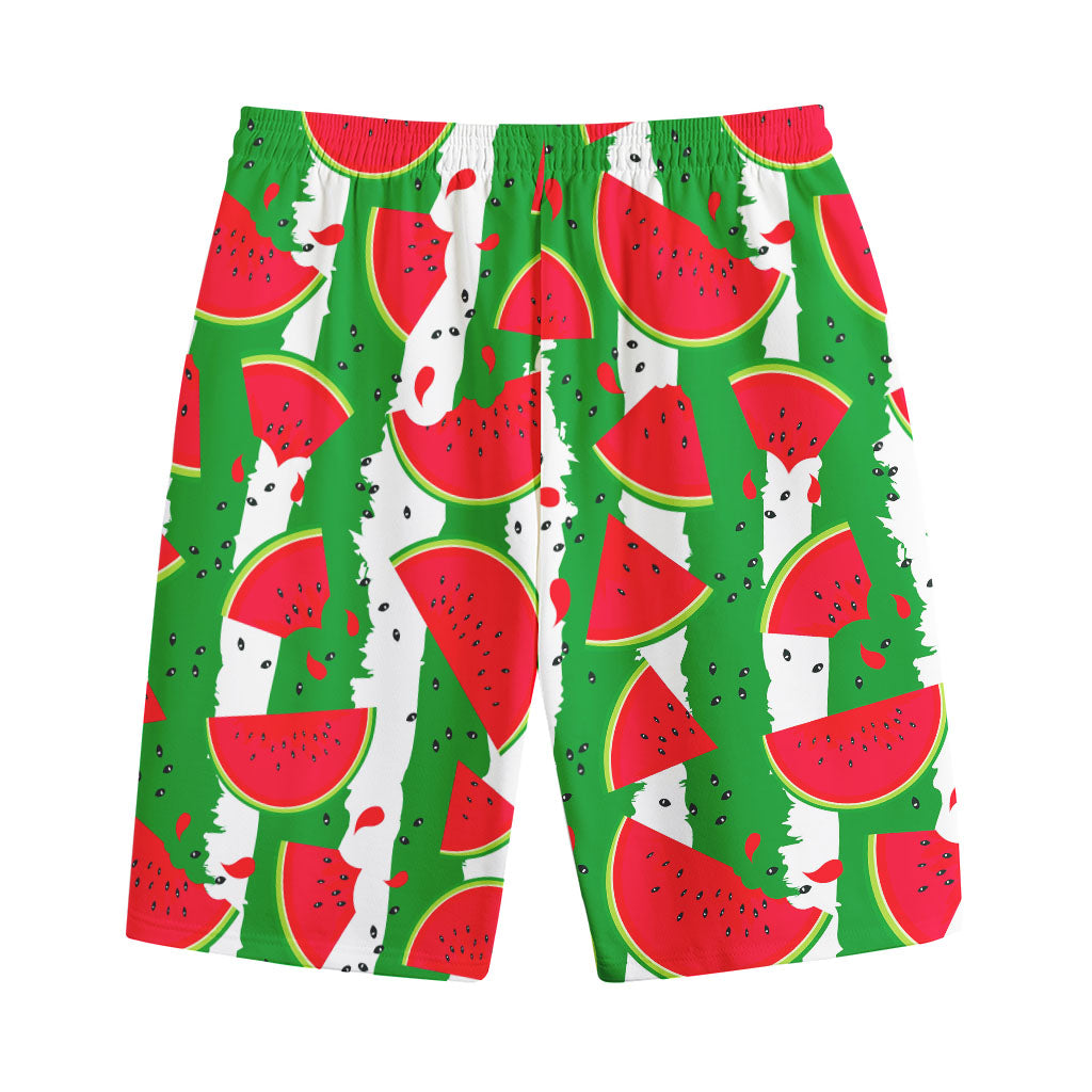 Green Stripes Watermelon Pattern Print Cotton Shorts