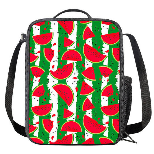 Green Stripes Watermelon Pattern Print Crossbody Lunch Bag