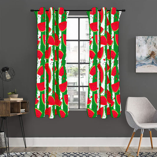 Green Stripes Watermelon Pattern Print Curtain