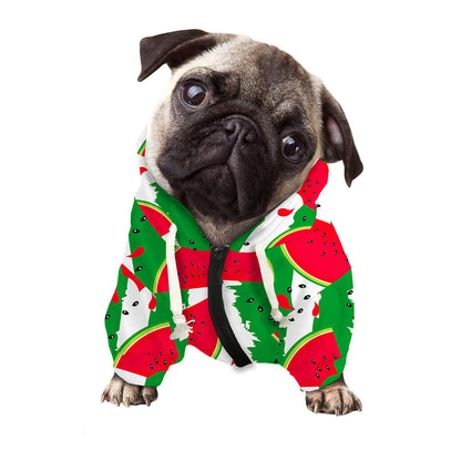 Green Stripes Watermelon Pattern Print Dog Zip Up Hoodie
