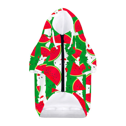 Green Stripes Watermelon Pattern Print Dog Zip Up Hoodie
