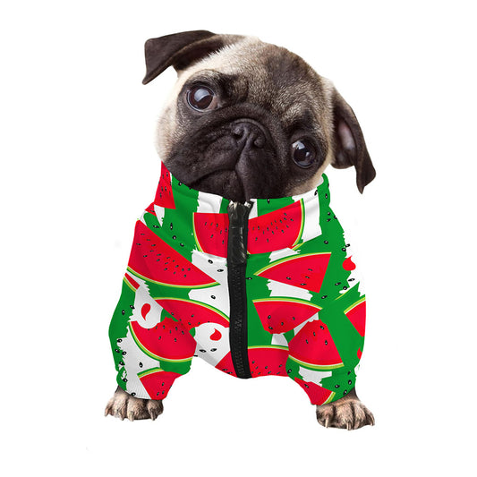 Green Stripes Watermelon Pattern Print Dog Zip Up Jacket