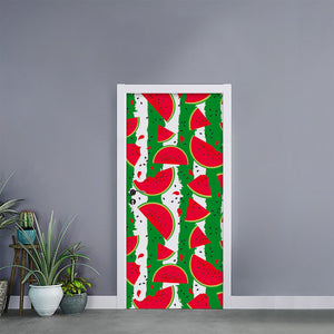 Green Stripes Watermelon Pattern Print Door Sticker