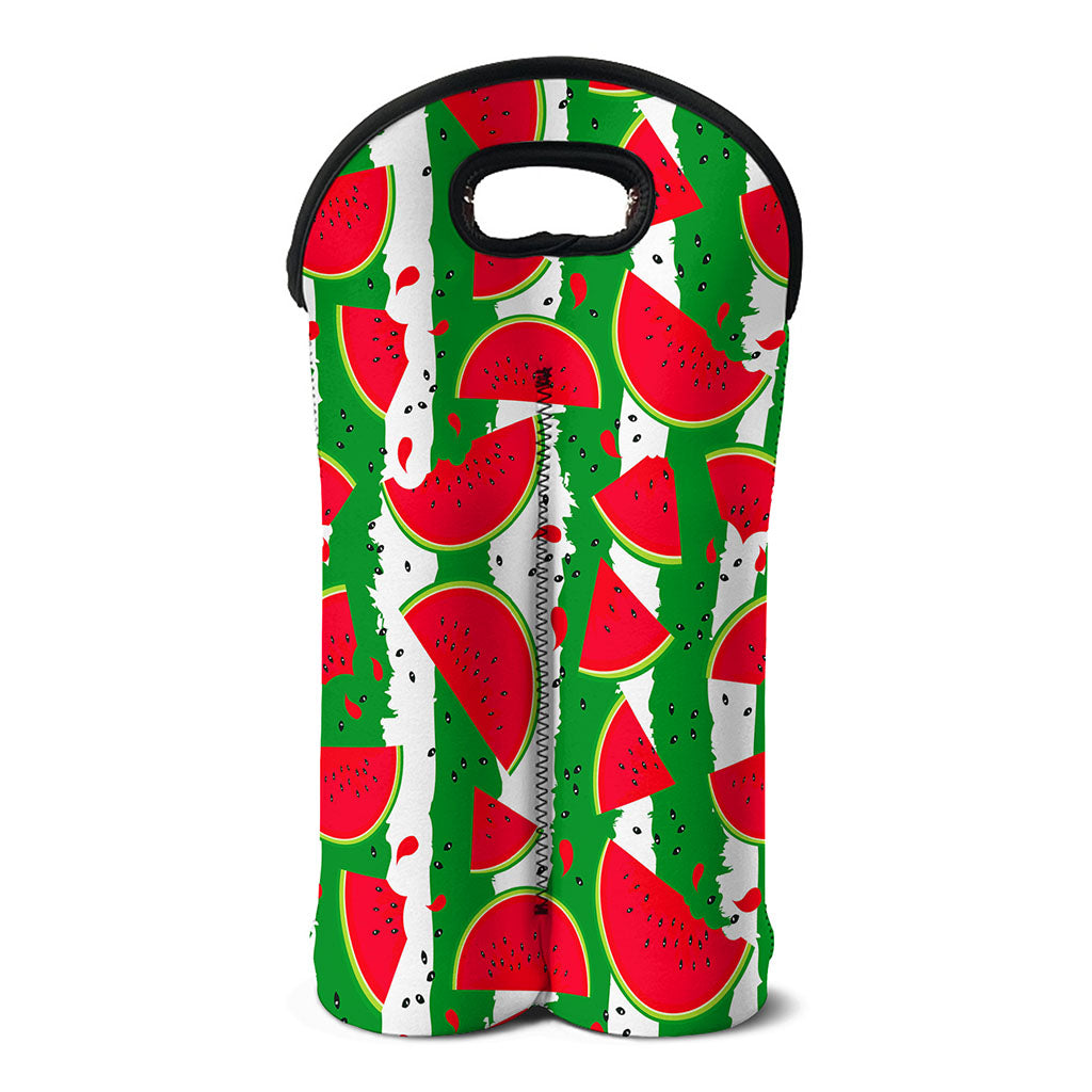 Green Stripes Watermelon Pattern Print Double Neoprene Wine Tote